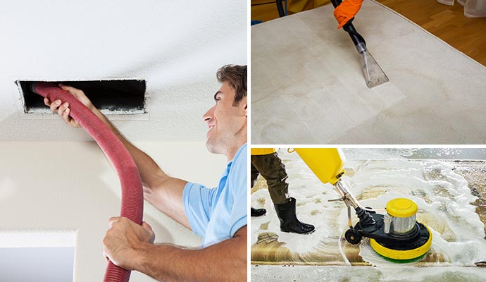Collage of air duct, mattress and rug cleaning