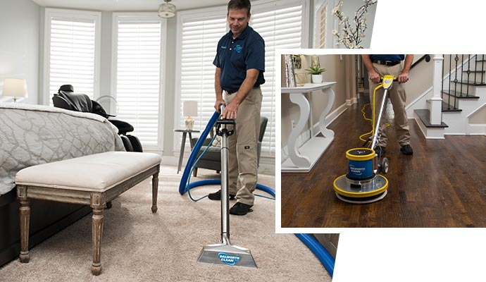 Collage showcasing professional carpet and floor cleaning services in residential area