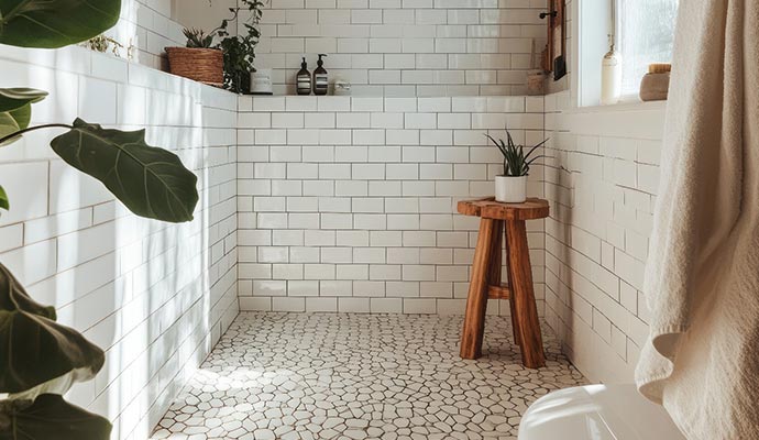 Modern white stoned floor in living room