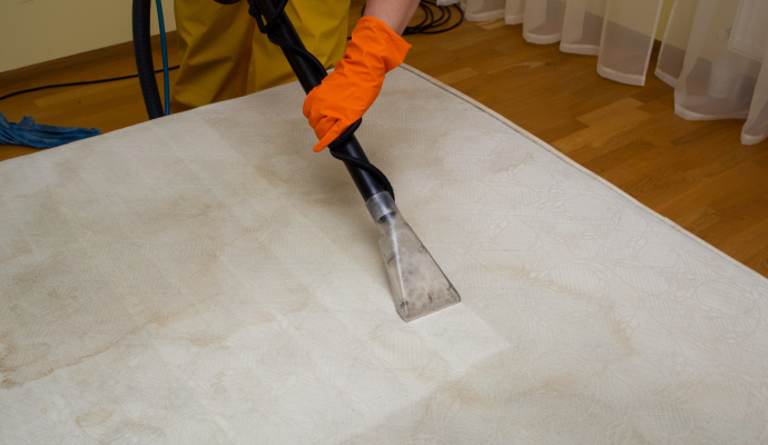 Technician cleaning mattress